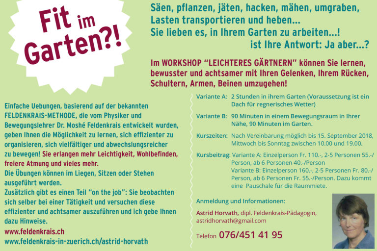 Bewegungsworkshop - leichteres Gärtnern mit Bewegunspädagogin Astrid Horvath, 2018