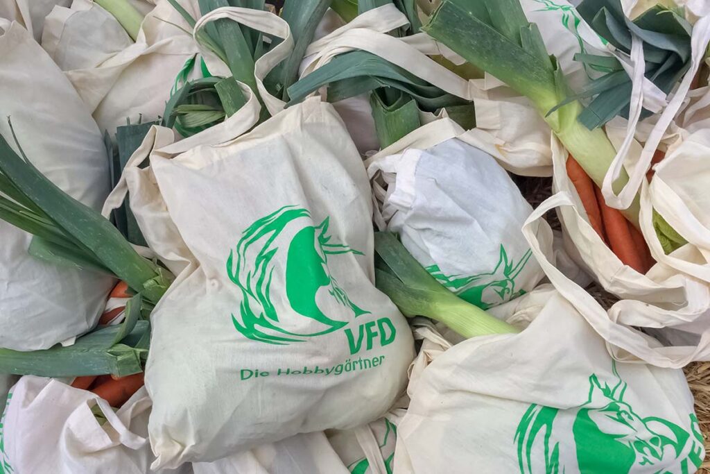 VFD am Chlausmärt 2018: Unser frisches Gemüse im praktischen VFD-Baumwollsack fand reissenden Absatz.