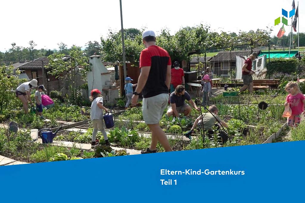 Ein Ausschnitt aus dem ersten Teil von drei Filmen zum Eltern-Kind-Gartenkurs im Familiengarten Buen: Klein und Gross sind voller Begeisterung bei der Sache.